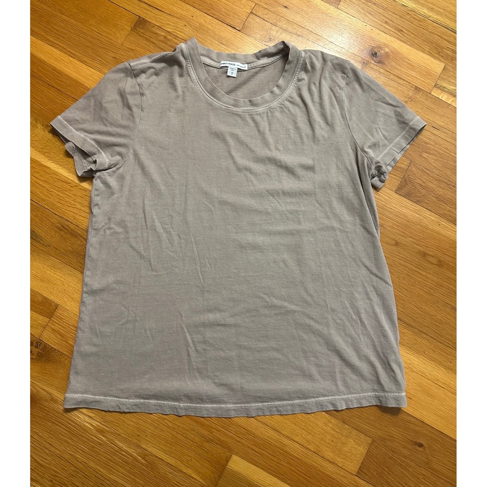 James Perse Los Angeles Taupe Gray Cotton Crew Neck T-Shirt WLJ3114 Size 2